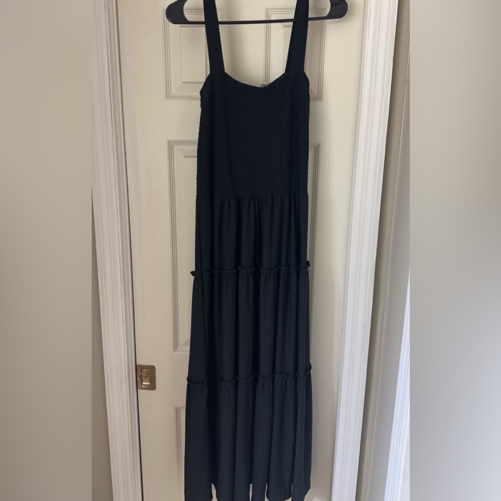 Black maxi with rouched top and tiered